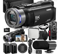 NBD Videocámara 5K Ultra 48MP Vlogging Cámara para YouTube, videocámara digital con zoom 16X, pantalla abatible IPS de 3 pulgadas, pantalla abatible de 270° con micrófono, luz de relleno, 2 baterías y