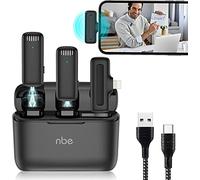 nbe Micrófonos Lavalier inalámbricos duales para teléfonos inteligentes, micrófono de grabación para transmisión en vivo, Vlog, YouTube, Facebook, TikTok, batería de 10 horas de duración con funda de