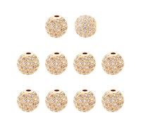 NBEADS 1 Caja de 10 Piezas 10 mm Crystal Cubic Zirconia Pave Micro Setting Cuentas Redondas Pave Disco Ball Spacer Beads Pulsera de Latón Conector Encantos para Hacer Joyas, Dorado