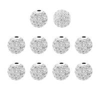NBEADS 1 Caja de 10 Piezas 10 mm Crystal Cubic Zirconia Pave Micro Setting Cuentas Redondas Pave Disco Ball Spacer Beads Pulsera de Latón Conector Encantos para Hacer Joyas, de Color Platino