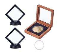 NBEADS 1 juego de caja de almacenamiento de monedas de madera, incluye 1 caja de almacenamiento de monedas de plástico, 1 soporte de exhibición de cápsulas, 1 funda transparente de polietileno para