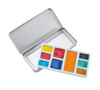 NBEADS 1 juego de paleta de acuarela de viaje, paleta de cerámica portátil con caja de pintura de metal de 9 pozos con paleta de porcelana para acuarelas, aceites y gouache, aguamarina