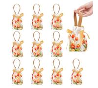 NBEADS 10 Bolsade Regalo Pequeña con Asas Y Diseño Floral, Bolsas con Cordón de Flores Bolsas de Lona Pequeñas para Recuerdos de Fiestas de Té, Bodas, Ladrillo Refractario, Arena Marrón, 17.5x13.5cm