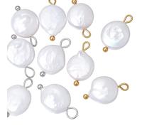 NBEADS 10 colgantes de perlas de agua dulce de 2 colores, colgantes de perlas blancas de 1,55 a 1,7 cm con bucles de acero inoxidable 304 colgantes naturales para hacer joyas de bricolaje, redondos