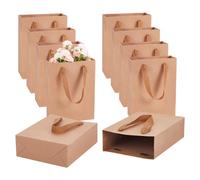 NBEADS 10 Pieza Pequeña Bolsa de Papel Marrón Kraft Treat Candy Gift Bag Carrier Bags con Asas para Cumpleaños, Boda, Fiesta Del Té Y Celebraciones Del Partido, 20x15x6cm