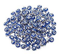 NBEADS - 100 esmaltes, 8 mm, plano redondo, mal ojo, borde plateado turco, espaciadores para joyería, collar, pulsera y pendientes