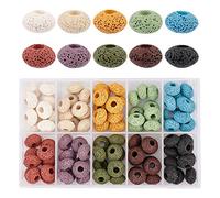 NBEADS 100 Pieza de Cuentas Europeas de Lava, Granos Planos Redondos de Gran Agujero Piedra de Lava Roca Granos Sueltos Piedra Preciosa Volcánica para Hacer Joyas, 10 Colores