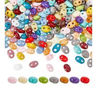 NBEADS 1000 cuentas de cristal opacas de 2 agujeros, 5 x 3 ~ 4 mm, cuentas de cristal checo de 2 agujeros, forma ovalada, pequeñas cuentas espaciadoras sueltas para trenzar joyas, collares