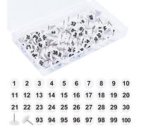 NBEADS 100pcs chinchetas a presión numeradas, número Mapa de chinchetas de Dibujo Base Blanca números Negros 1-100 chinchetas de Dibujo de plástico para mapas fotografías exhibición de Carteles