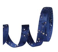 NBEADS 10m Cinta de Terciopelo navideño, 25mm Cinta de satén de Doble Cara Azul Medianoche con patrón de Estrella Dorada, para Envolver Regalos de Boda, decoración de Navidad para el hogar
