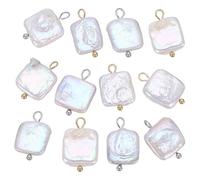 NBEADS 12 colgantes de perlas de agua dulce de 2 colores, dijes cuadrados de perlas con bucles de acero inoxidable 304 para hacer joyas, collares, pulseras, regalo de bricolaje, color blanco