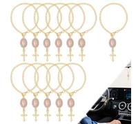 NBEADS 12 colgantes de rosario para volante, colgante de cruz, decoración de coche, 21 cm, colgante de volante ovalado de aleación de aluminio en forma de cruz para decorar el espejo retrovisor, rosa