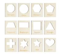 NBEADS 12 formas de plantillas geométricas de MDF, juego de geometría, plantillas de madera, para pintura y dibujo, tarjeta de identificación de formas, trigo, 12 x 10,2 x 0,5 cm