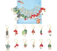 NBEADS 12 marcadores de Puntada de Cactus, Hojas/Hongos, 12 Estilos de aleación con temática de Plantas esmaltada, marcadores de Punto de Ganchillo para Tejer Tejer, Accesorios de Costura