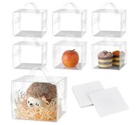 NBEADS 12 Uds Cajas de Regalo Transparentes Colgantes, 13x13x13 cm Caja de Dulces Transparente Rectángulo Cajas de Favor de PVC con Tapete de Papel Y Manija para Pastel de Dulces