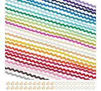 NBEADS 130 m de cinta para costura, 26 colores en forma de onda curvada, flecos avellanados para costura con 60 anillas, 30 terminales para cinta para coser ropa, manualidades, joyas