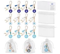 NBEADS 15 dijes de 3 estilos de ojo turco azul turco, colgante de cristal para el mal de ojo, adorno para coche con tarjeta de papel y bolsas de regalo de organza para llavero, accesorios de joyería