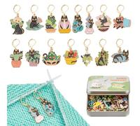 NBEADS 15 Uds Marcadores de Puntada de Gato con 15 Estilos de Plantas, Marcador de Puntada de Ganchillo de Esmalte de Aleación con Cierre de Palanca para Marcar la Dirección