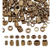 NBEADS 150 Pieza de Cuentas Espaciadoras de Aleación, 15 Estilos Cuentas de Pelo de Bronce Antiguo Cuentas de Aleación para Rastas con Orificio Grandi de 4-10mm para Decoración del Cabello, Trenzas