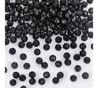 NBEADS 2 hebra Aproximadamente 264-270 Piezas de Cuentas de Espinela Natural, Cuentas de Piedra Redondas Facetadas para Manualidades, Collares, Pulseras, Fabricación de Joyas, Negro
