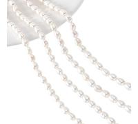 NBEADS 2 hebras de Perlas cultivadas Naturales de Agua Dulce, Cuentas ovaladas Naturales de 4 a 5 mm, para Manualidades, joyería, Pulseras, Collares, aretes, arroz, Blanco cremoso