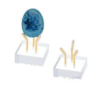 NBEADS 2 Juego de Soporte de Exhibición con Brazo de Metal Dorado, Soporte de Exhibición de Cristal Caballete con Base Acrílica para Bolas de Cristal, Huevos, Geodas Minerales, Rocas, 4x4x4.4cm