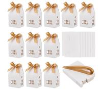 NBEADS 24 caja de Fiesta con Forma de Casa, Caja de Regalo para Dulces de 7.2x5.2x12.5cm con Cinta de Poliéster con Ventanas Pequeñas para Envolver Postres Y Bodas, Blanco