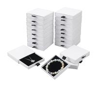 NBEADS 24 cajas de cartón de 8,1 x 7,6 x 1,8 cm para paquetes de joyas, caja cuadrada para joyas con tapa y esponja interior, ideal para guardar anillos, collares y pulseras, blanco