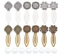 NBEADS 24 Piezas 3 Estilos 2 Colores Marcapáginas Colgante Bandeja Kit, Incluyendo 12 Uds. Marcapáginas de Estilo Tibetano Ajustes de Cabujón 12 uds Cúpula Cabujones de Cristal Transparente