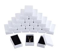 NBEADS 24 Uds Cajas de Joyería de Cartón con Textura Blanca, Caja de Regalo de Papel de 8.1x5.1 cm Caja de Embalaje de Cartón con Esponja Negra En el Interior para Colgantes de Collares