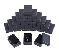 NBEADS 24 Uds Cajas de Joyería de Cartón con Textura Negra, Caja de Regalo de Papel de 8.1x5.1 cm Caja de Embalaje de Cartón con Esponja Negra En el Interior para Colgantes de Collares