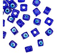 NBEADS 25 cuentas de cristal de mal de ojo, cuentas de ojo turco con agujero grande de 4.3 mm, cuentas de lámpara turcas hechas a mano para pulseras, collares, joyas, color azul