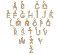 NBEADS 26 dijes de metal con letras de latón, micro pavé de letras A-Z del alfabeto y circonita cúbica, colgantes pequeños para hacer joyas, Todos