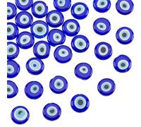 NBEADS 33 Cuentas de Cristal de Mal de Ojo, 12mm Cuentas de Murano Azules Hechas a Mano, Abalorios Planos Redondos de Mal de Ojo Turco, Cuentas espaciadoras para joyería, Collar y Pulsera