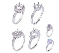 nbeads 4 piezas 4 estilos ajustables anillos en blanco, cabujón de diamantes de imitación de plata anillo base componentes para piedras preciosas DIY artesanía fabricación de joyas, 17-17,8 mm