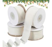 NBEADS 4 Rollo de Cinta de Terciopelo de Seda de Aproximadamente 21.8 yardas/20 m, Cinta de Satén con Borde Crudo de 4cm con Carrete para Envolver Regalos de Boda, Decoración del Hogar, Color Lino