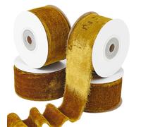 NBEADS 4 Rollo de Cinta de Terciopelo de Seda de Aproximadamente 21.8 Yardas, Cinta de Satén de 4cm con Borde Crudo con Carrete para Envolver Regalos de Boda, Decoración del Hogar, Coco Marrón