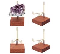 nbeads 4 soportes de exhibición ajustables con brazo de metal con base de madera cuadrada para cristal de roca, geodas, minerales, piedras preciosas, fósiles, ágata, 5 x 5 x 8,4 cm