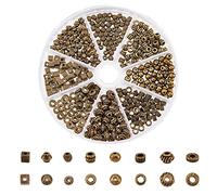 NBEADS 400 piezas de cuentas de aleación de estilo tibetano, 8 estilos de mezcla de cuentas de metal redondo/bicono de joyería de bricolaje de artesanía, de bronce antiguo