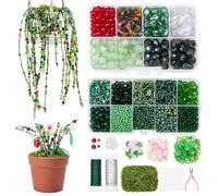 NBEADS 4554 perla de cristal verde para la fabricación de plantas, kit de perlas para plantas flores y hojas con pinza para la creación de joyas incluye perlas de vidrio y pinzas