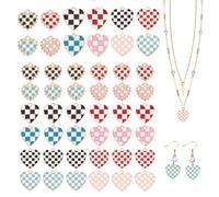 nbeads 48 piezas de 12 estilos de corazón colgantes, colgantes de corazón de aleación a cuadros colgantes de corazón de colores para la fabricación de joyas DIY pulseras collares pendientes artesanía