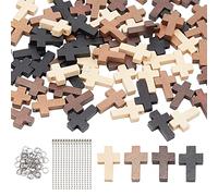 nbeads 80 colgantes de cruz de madera, 4 colores de madera, cruz con 120 anillos de salto, 80 hebras, cadenas de bola de hierro para fiesta de Pascua, bricolaje, artesanía, pulsera collar de joyas