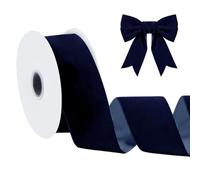 NBEADS 9,14 m de cinta de terciopelo de una cara, 5,2 cm de ancho, cintas de terciopelo vintage de terciopelo suave para costura, manualidades, envolver regalos, ramos de flores, azul oscuro