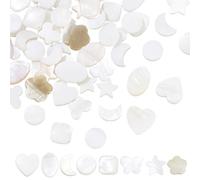 NBEADS 96 unidades de 8 estilos de perlas de concha natural, nácar blanco, mariposa, estrella, luna, corazón, cuentas intermedias planas, perforadas para joyería DIY
