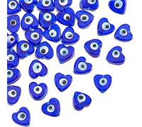 NBEADS Acerca de 33 cuentas de corazón de ojo malvado, cuentas espaciadoras de ojo malvado de cristal de 12 mm, cuentas espaciadoras turcas con agujero de 1,4 mm para hacer collares, pulseras, joyas, color azul medio