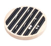 nbeads Bandeja de exhibición de joyas de madera, 6 ranuras, anillo de pendiente, soporte de almacenamiento para pendientes, soporte para joyas, organizador de joyas de cuero negro, 14,9 x 1,7 cm