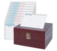 NBEADS Caja de recetas con tarjetas, soporte de bambú para recetas con 50 tarjetas de recetas en blanco para almacenamiento de cocina en casa, 17,1 x 16,5 x 10,1 cm
