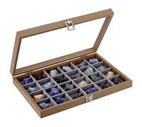 NBEADS Caja para recoger piedras con 24 compartimentos, expositor de madera para cristales y gemas, color camel, 24 x 35 x 5 cm