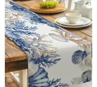 NBEADS Camino de Mesa con Elementos del Océano, Mantel de Poliéster Azul para Mesa de Comedor, Decoración de Temporada para Cocina, Hogar, Fiesta, Festival, 33x229cm