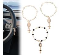NBEADS - Colgante de cruz con colgante para rosario, decoración colgante para espejo retrovisor de coche con colgante de esmalte de la Virgen María perlas de cristal para el interior del coche